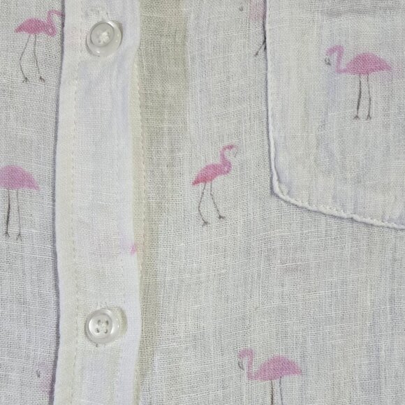 Rails Charli Flamingo Novelty Print Linen Blend White Button-Up Shirt Beachy - Picture 5 of 11